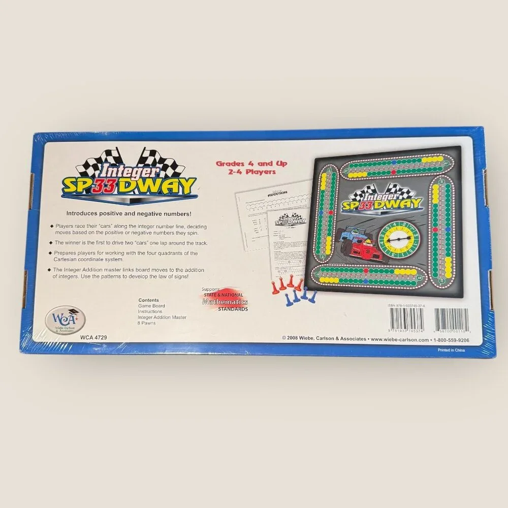 Integer Speedway Board Game Grades 4+ Age 9+ Math Educational Game 2-4 Players